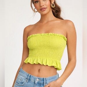 Forever 21 Lime Green Smocked Tube Top